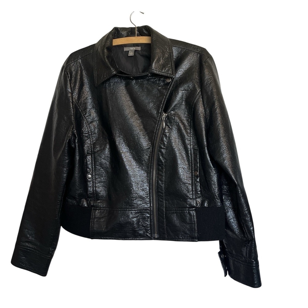 Apt 9 Imitation Womens Leather Jacket Size XL Black Front Open Zipper Pockets